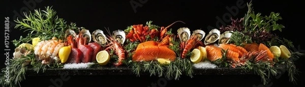 Fototapeta Fresh Seafood Platter with Shrimp, Oysters, and Salmon