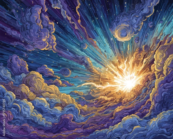 Fototapeta 벡터 스타일의 역동적인 우주 폭발 일러스트