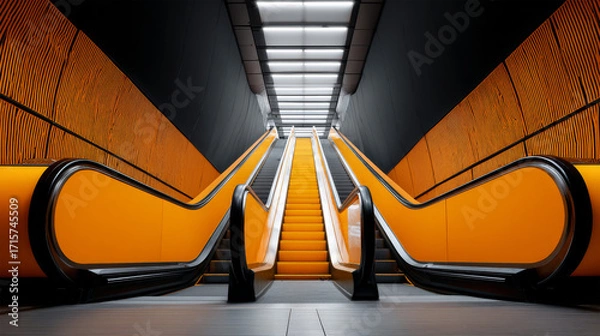 Obraz Modern escalator leading to bright light

