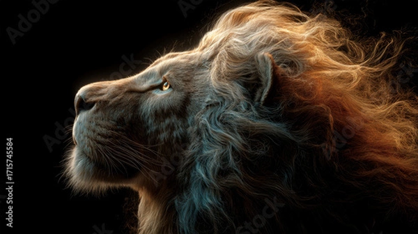Obraz Majestic lion with fiery mane effect
