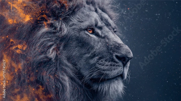 Obraz Majestic lion with fiery mane effect

