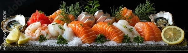 Fototapeta Fresh Seafood Platter with Sushi and Shellfish