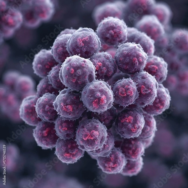 Fototapeta Photorealistic Macro Illustration of Staphylococcus Aureus Bacteria in Clustered Spherical Formation
