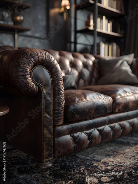 Fototapeta Futuristic sofa as part of the interior of an apartment. Neural network AI generated art