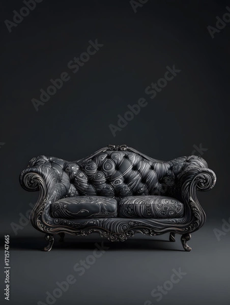 Fototapeta Futuristic sofa as part of the interior of an apartment. Neural network AI generated art