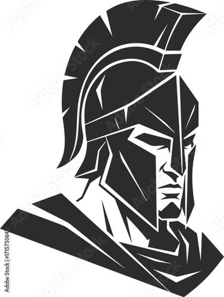 Fototapeta  Icon of a warrior in a helmet with a stern face in black..