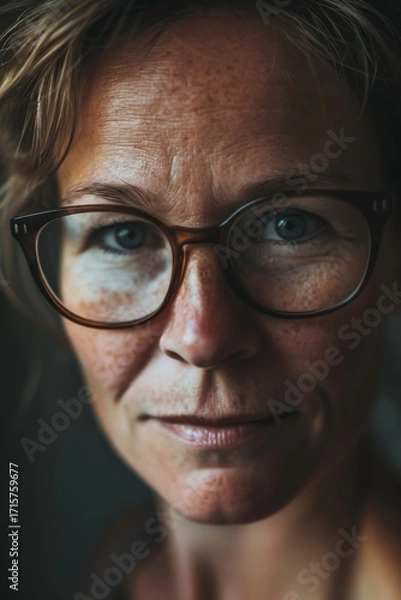 Fototapeta portrait of a mature woman with glasses