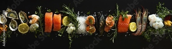 Fototapeta Fresh Seafood Platter with Exotic Garnishes
