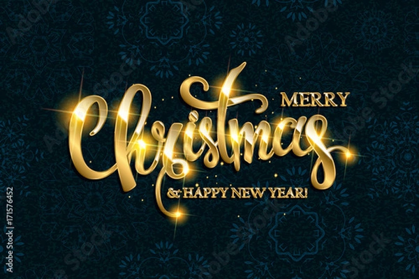 Fototapeta Vector Merry Christmas text with glitter elements.