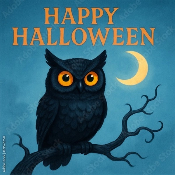 Obraz Owl with Glowing Eyes Halloween Artwork