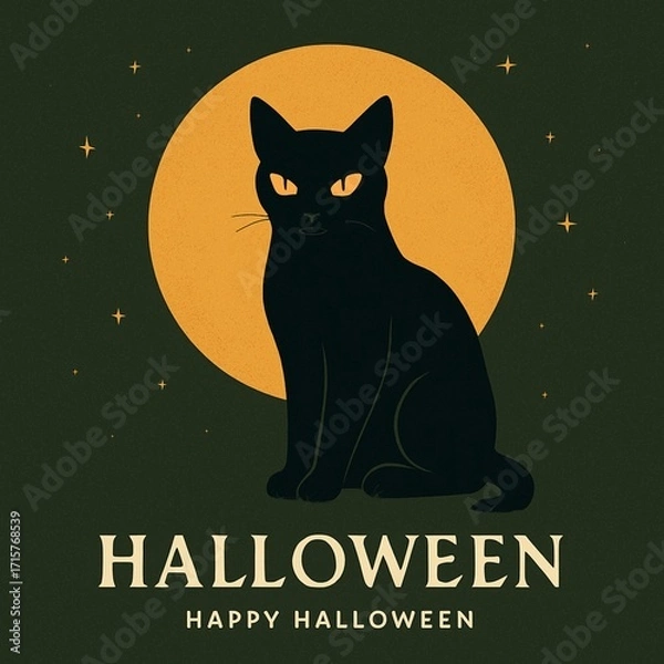 Obraz Halloween Greeting Card with Black Cat Illustration