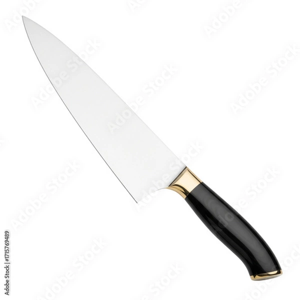 Fototapeta Sharp professional chef knife with black handle on black background