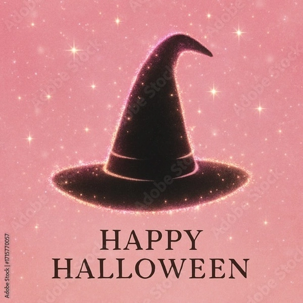 Obraz Luxury Sparkling Witch Hat on Pink Gradient Background