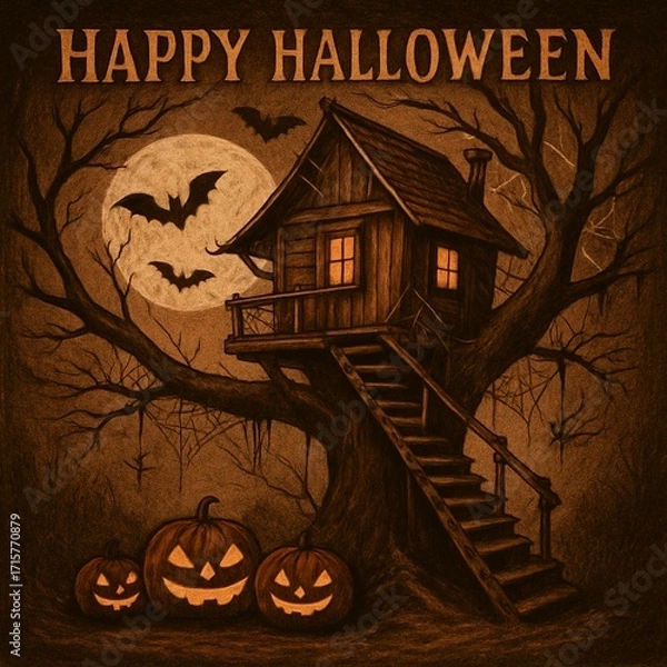 Obraz Creepy Brown Treehouse Greeting Card