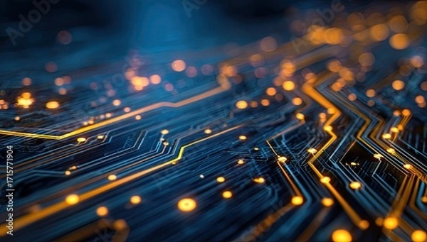Obraz High-Tech Circuit Board Design with Glowing Lines.