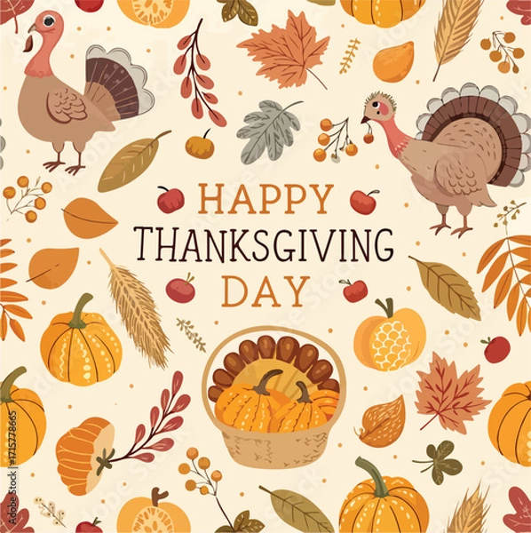Fototapeta autumn seamless pattern,happy thanks giving seamless pattern,seamless pattern