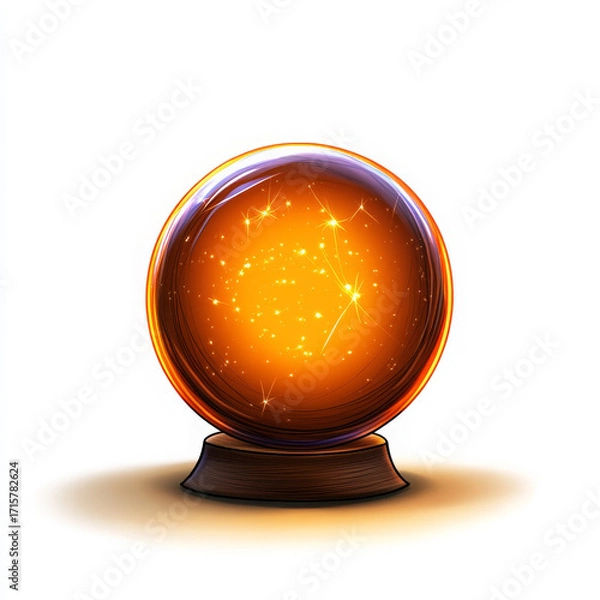 Fototapeta Crystal ball glowing with orange light, magical fortune telling mystical object, enchanting mood