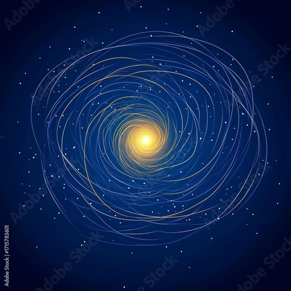 Fototapeta Glowing spiral lines, abstract galaxy, cosmic swirl, night sky, energy, dynamic, blue background
