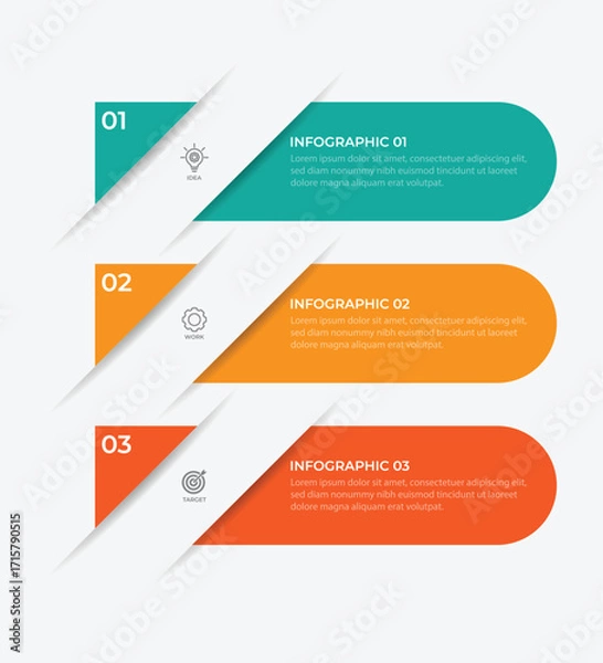 Fototapeta Business infographic template vector element. 3 step vertical columns for business information and web graphic design