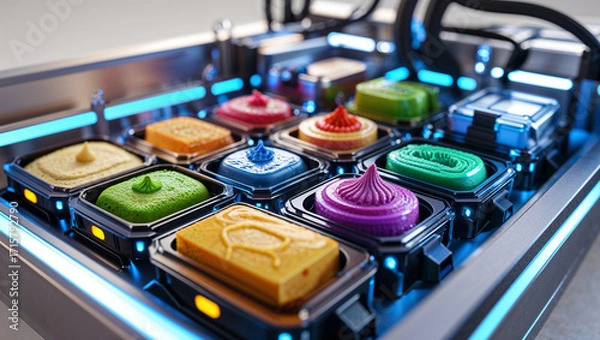 Fototapeta Futuristic ice cream machine with colorful flavors