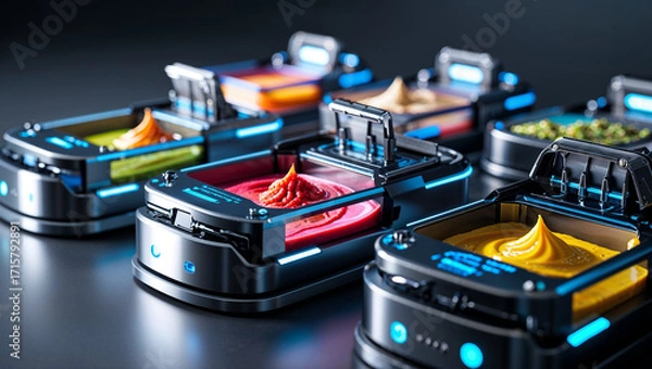 Fototapeta Futuristic ice cream machine with colorful flavors