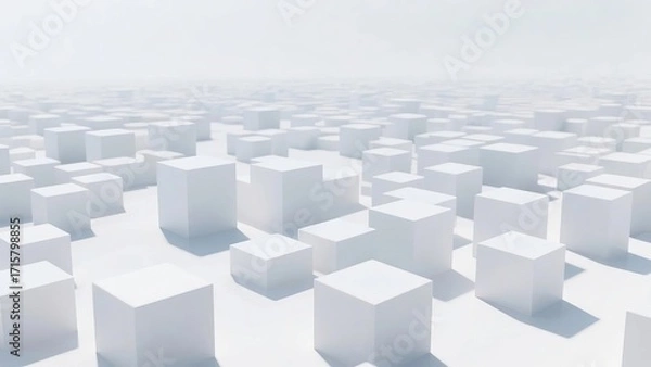 Fototapeta Endless field of white cubes under bright sky