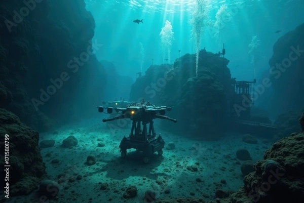 Fototapeta Underwater Mineral Extraction Process with Submersible Robot Technology