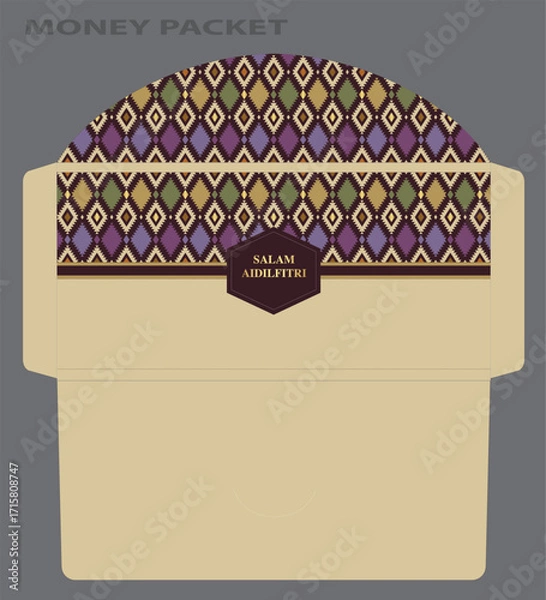 Obraz Eid Mubarak money packet "Songket" design concept vector with wording "Eid Mubarak".