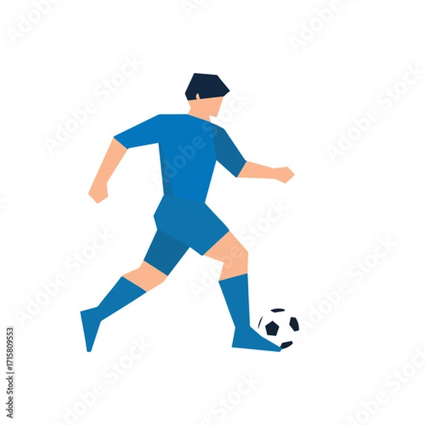 Fototapeta Flat Vector Soccer Player Kicking Ball. Perfect for sports posters, web graphics, infographics, and football event promotions.