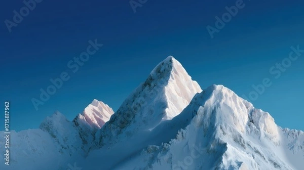 Fototapeta winter snowy mountain peak background with clear sky