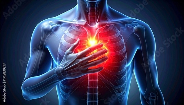 Fototapeta Illustration of the human heart with pain areas highlighted