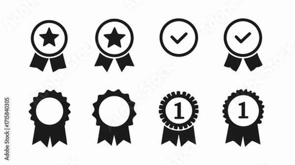 Fototapeta Illustration showing a set of awards and check marks in black and white color palette and simple design