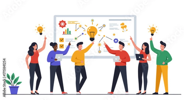 Fototapeta Driving Innovation: Hybrid Team Achieves Electrifying Eureka Moment in Collaborative Work