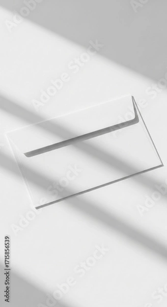 Fototapeta Clean white envelope casting subtle shadow on minimalist background with soft light