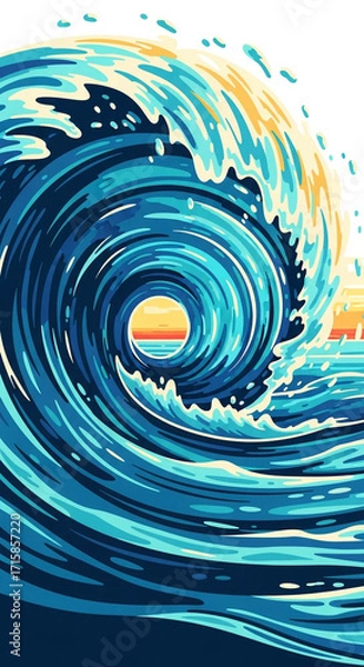Fototapeta Dynamic ocean wave cresting with vibrant sunset glow, powerful nature's beauty captured