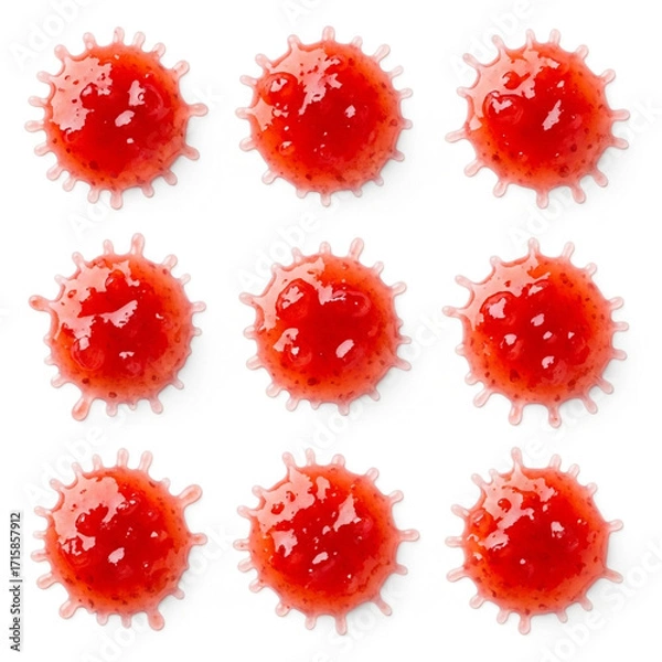 Fototapeta Vibrant strawberry jam splatters create a dynamic, delicious visual for food advertising and design projects