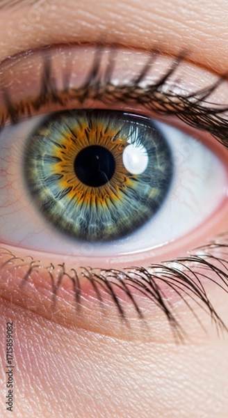 Fototapeta Stunning macro view of a human eye showcasing vibrant iris details and delicate eyelashes