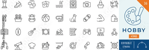 Fototapeta Hobby icon collection set. Editable stroke.