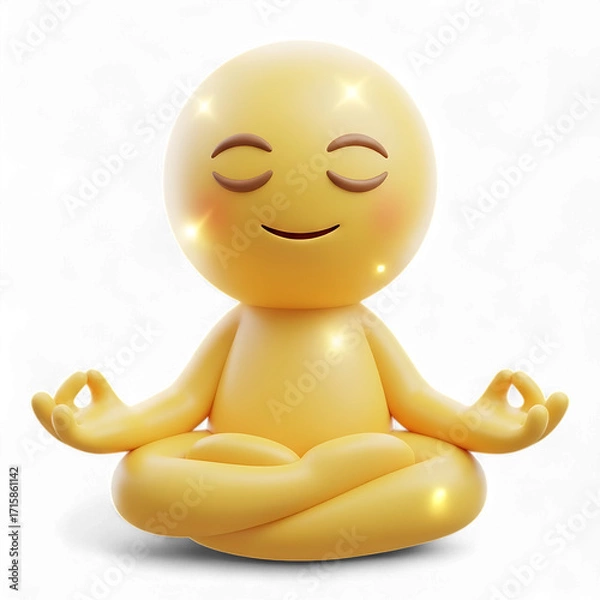 Fototapeta Meditating emoji character in lotus position isolated on transparent background