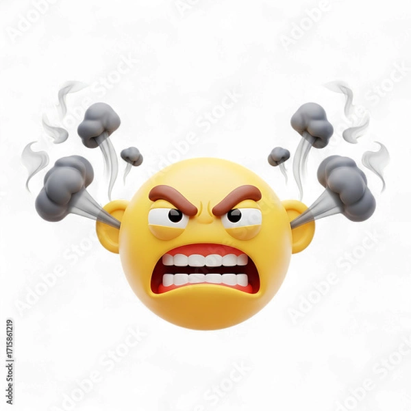 Fototapeta Angry emoji isolated on transparent background with steam coming out of its ears