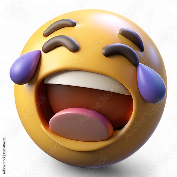 Fototapeta Emoji with tears of joy isolated on transparent background, expressing happiness and laughter