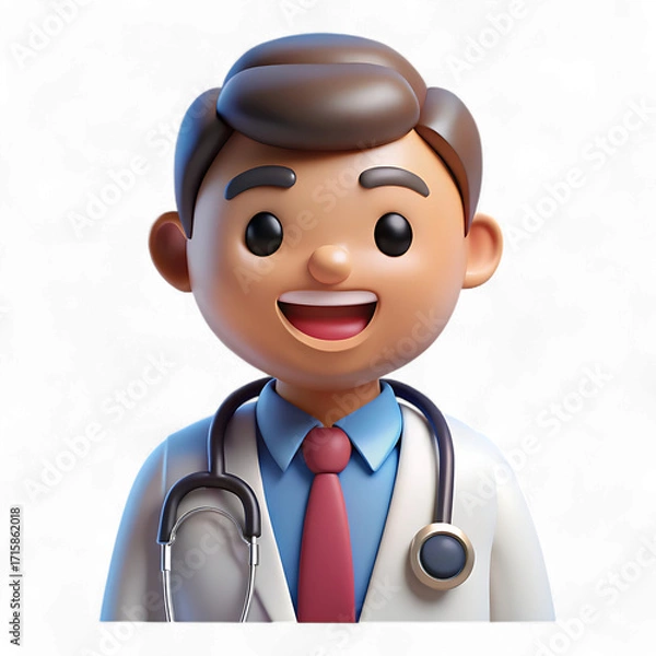 Fototapeta Smiling doctor isolated on transparent background, wearing stethoscope and lab coat, looking friendly