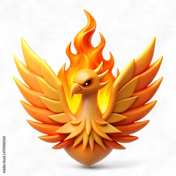 Fototapeta Stylized 3d render of a phoenix bird with flames, isolated on transparent background