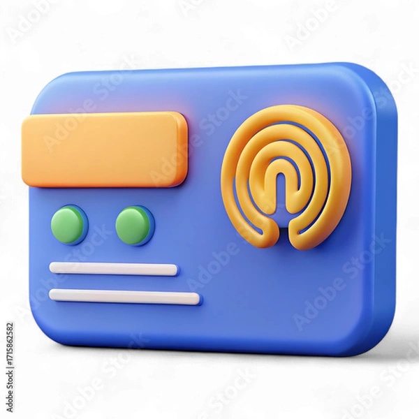 Fototapeta 3d rendering of a blue radio with orange details isolated on transparent background