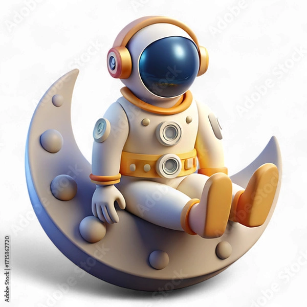 Fototapeta 3d rendering of an astronaut sitting on the moon isolated on transparent background