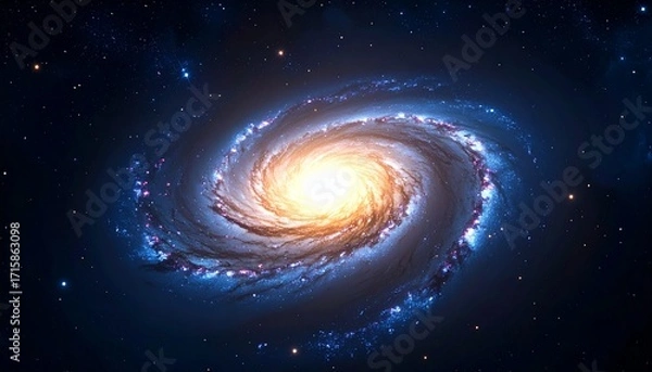 Obraz Spiral galaxy in deep space with galactic arms bending around