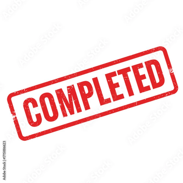 Obraz A red rubber stamp displaying the word completed on a white background