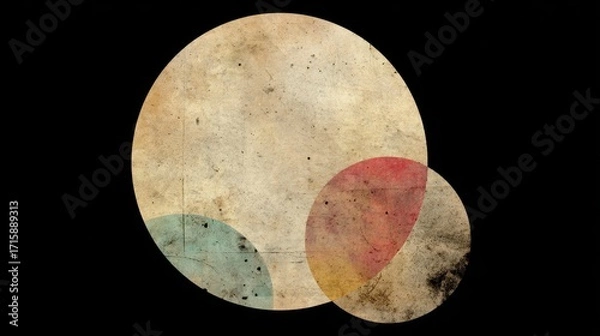 Fototapeta Abstract composition of two overlapping circles on a dark background showcasing textures and warm tones, ideal for creative projects and design needs