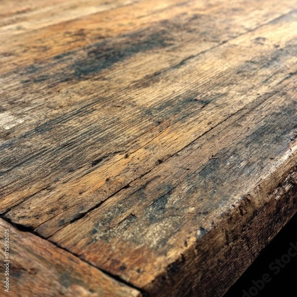 Fototapeta Close-up of Rustic Wood Grain on a Weathered Table Surface