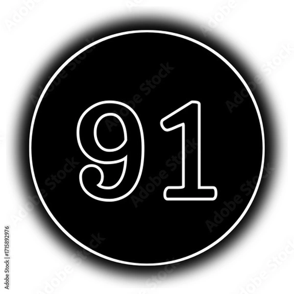Fototapeta black and white round icon number 91